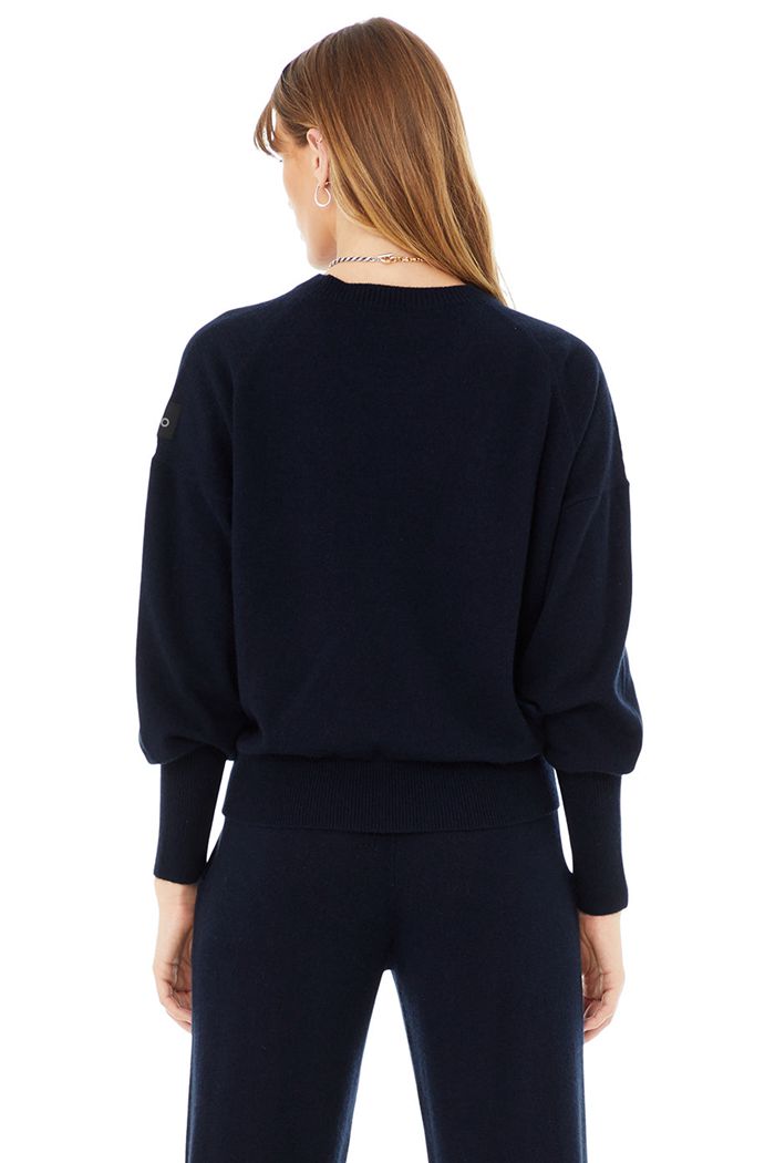 Long Sleeve Alo Yoga Cashmere Jet Set Crew Damskie Granatowe | KUCDB9053