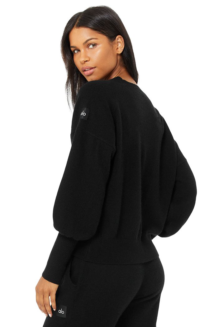 Long Sleeve Alo Yoga Cashmere Jet Set Crew Damskie Czarne | OWRGY6413