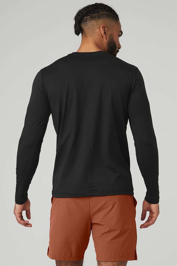 Long Sleeve Alo Yoga Conquer Reform Crewneck Męskie Czarne | HXPVT0341