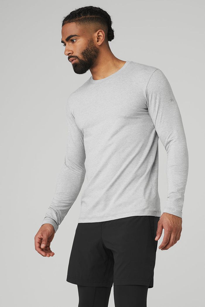 Long Sleeve Alo Yoga Conquer Reform Crewneck Męskie Szare | TKGLQ8316