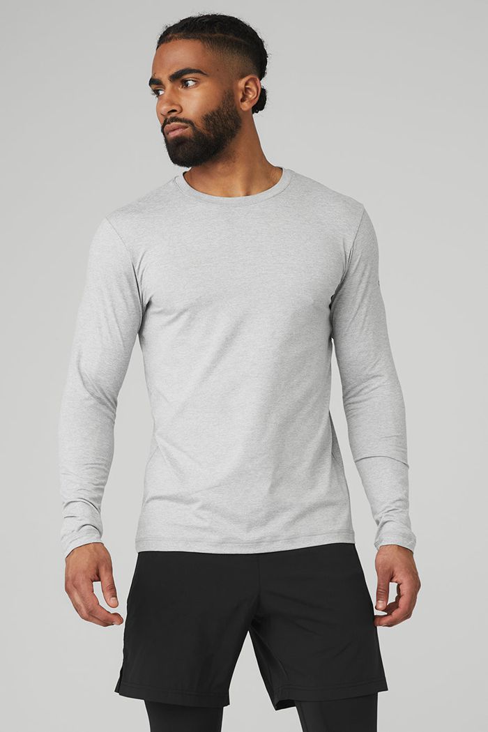 Long Sleeve Alo Yoga Conquer Reform Crewneck Męskie Szare | TKGLQ8316