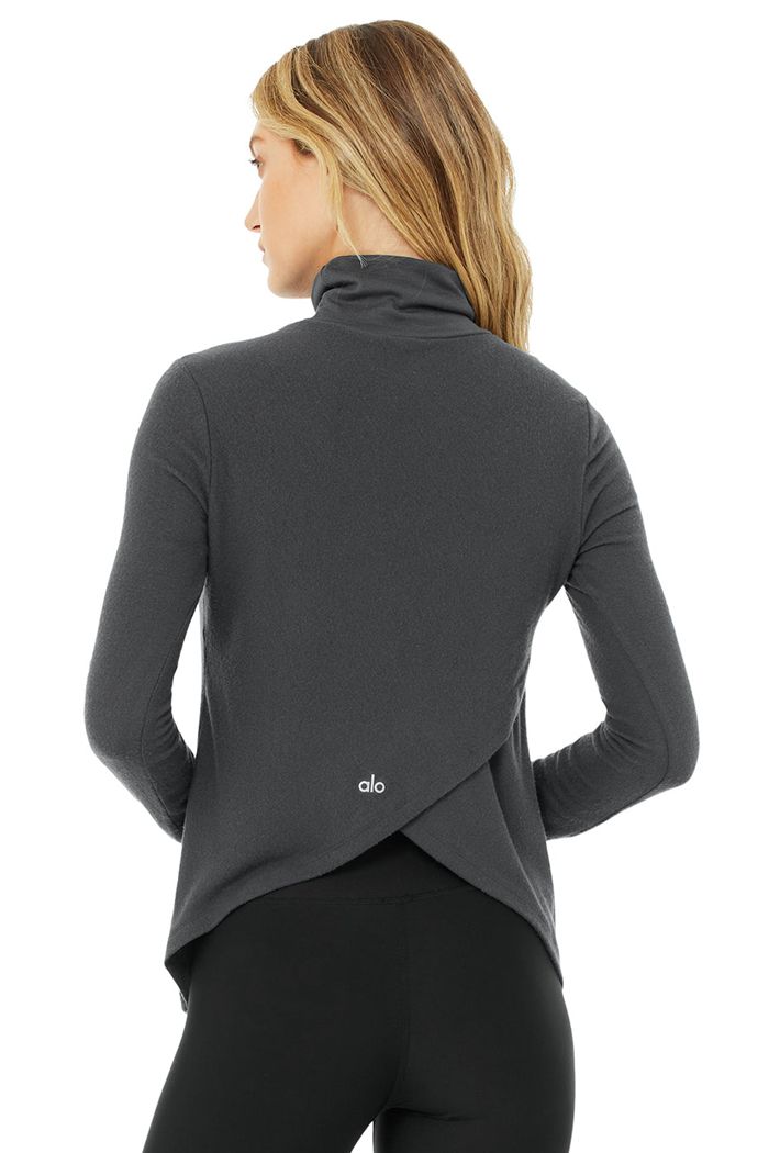 Long Sleeve Alo Yoga Embrace Damskie Ciemny Szare | JKEXB0935