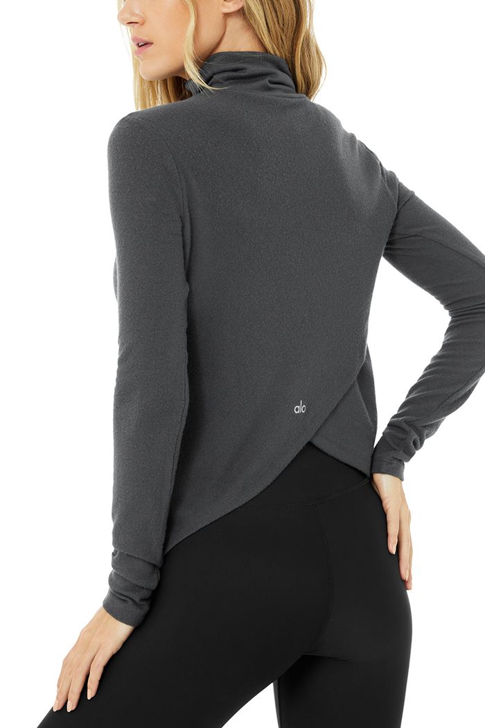 Long Sleeve Alo Yoga Embrace Damskie Ciemny Szare | JKEXB0935