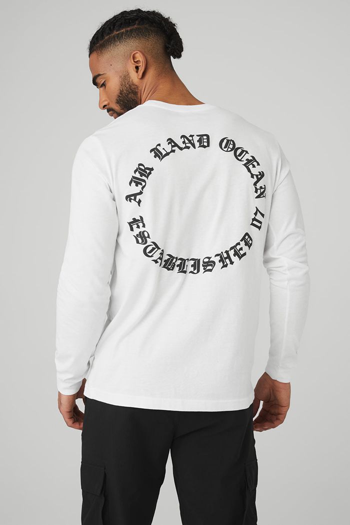 Long Sleeve Alo Yoga Graphic Ancient English Męskie Białe | GXRNK7801