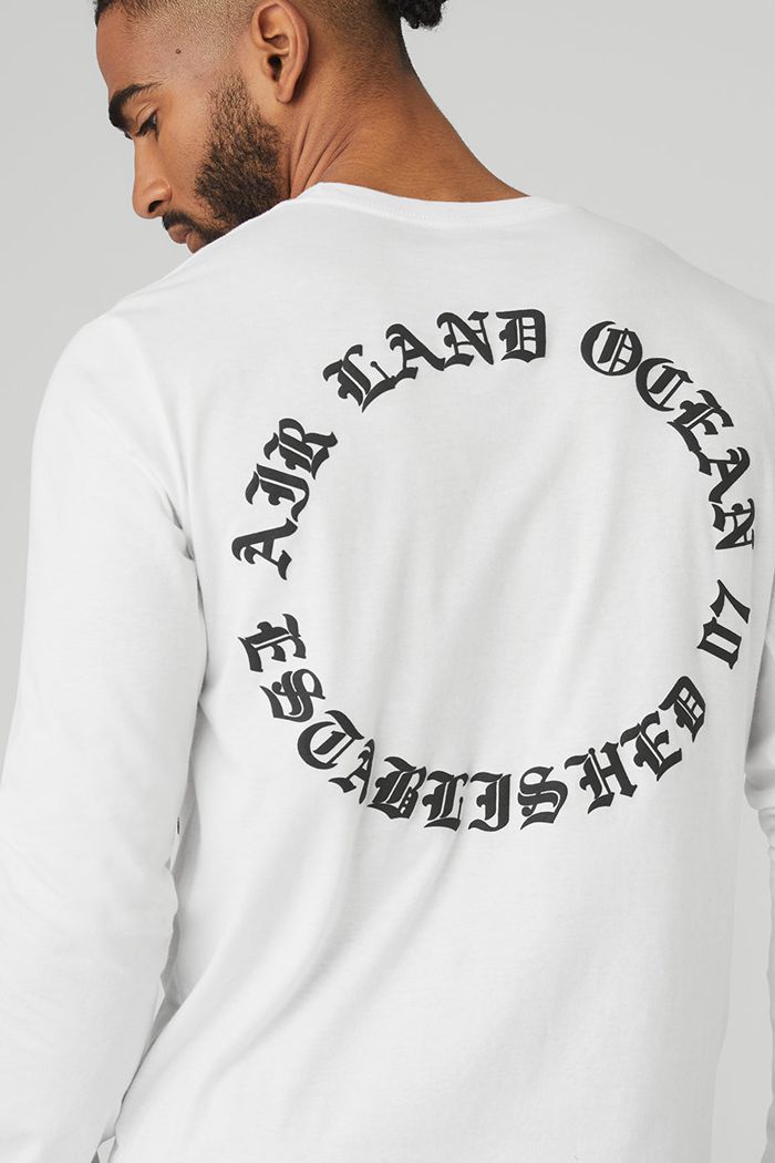 Long Sleeve Alo Yoga Graphic Ancient English Męskie Białe | GXRNK7801