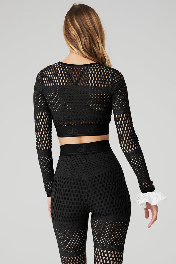 Long Sleeve Alo Yoga Mesh Haute Summer Damskie Czarne | HUTRE5407