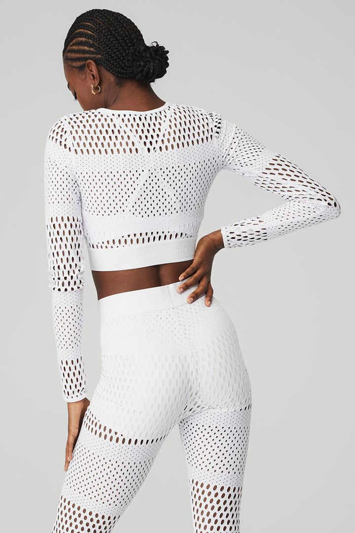 Long Sleeve Alo Yoga Mesh Haute Summer Damskie Białe | XFDPT3049