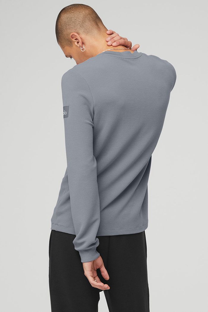 Long Sleeve Alo Yoga Micro Waffle Fast Break Henley Męskie Szare | BTDNK7160