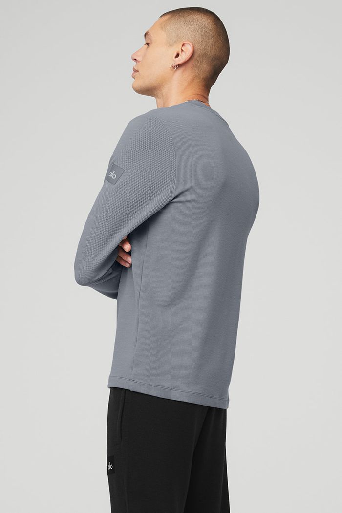 Long Sleeve Alo Yoga Micro Waffle Fast Break Henley Męskie Szare | BTDNK7160