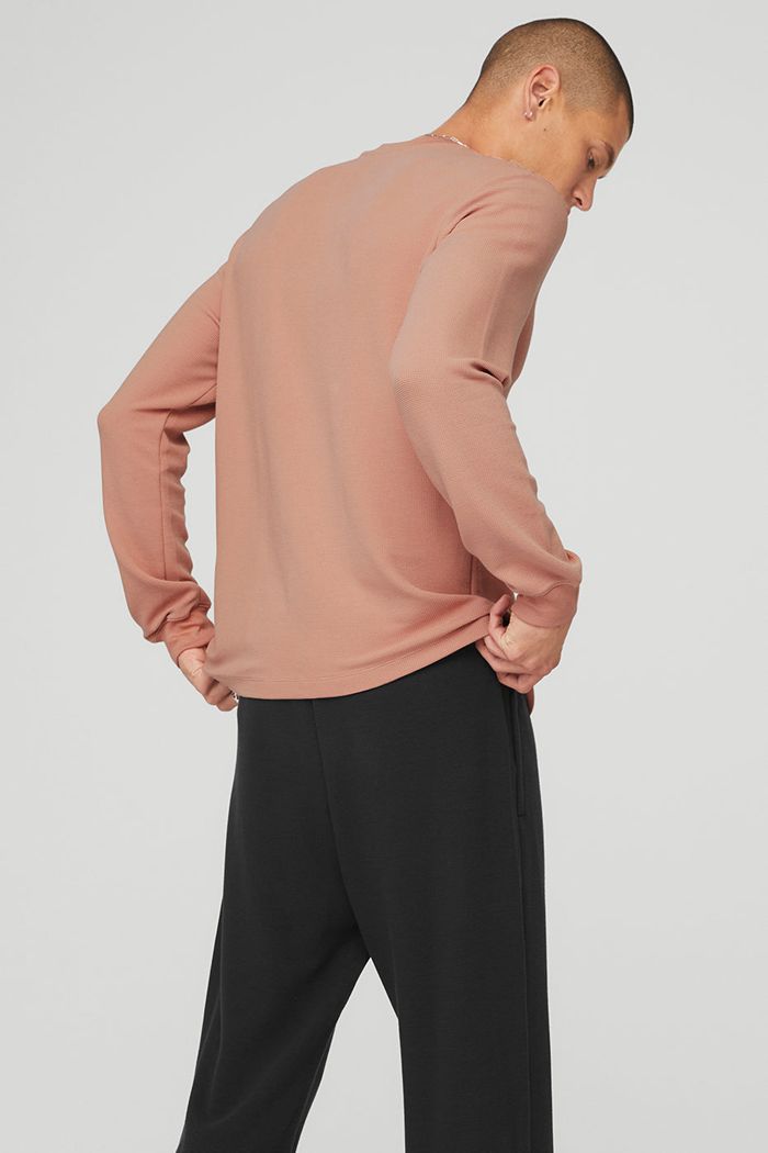 Long Sleeve Alo Yoga Micro Waffle Fast Break Henley Męskie Różowe | DISWQ9804