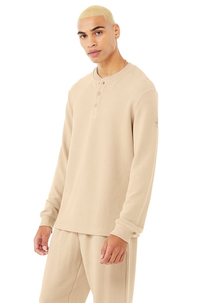 Long Sleeve Alo Yoga Micro Waffle Fast Break Henley Męskie Brązowe | WZDFN4235