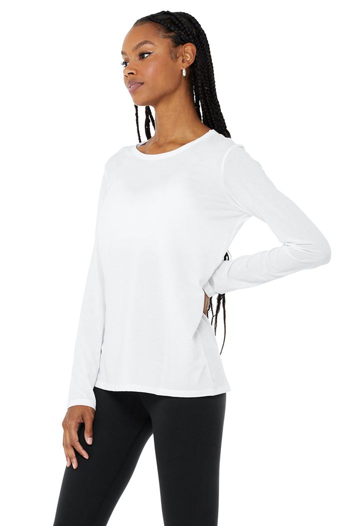 Long Sleeve Alo Yoga Motion Damskie Białe | MVNRE0836