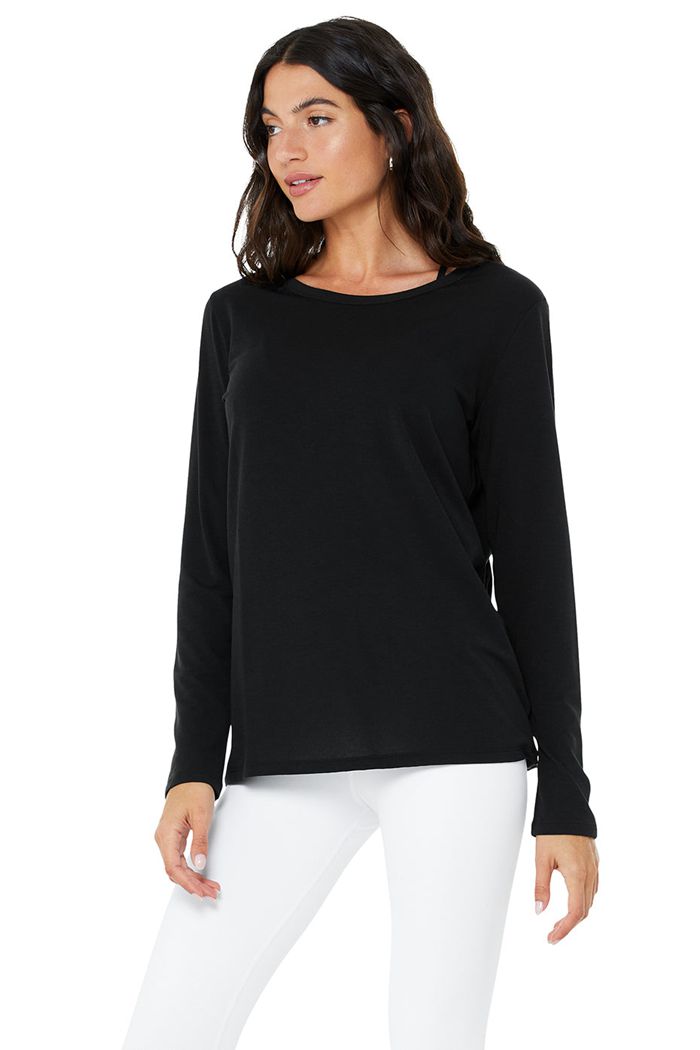 Long Sleeve Alo Yoga Motion Damskie Czarne | JUZBX2840