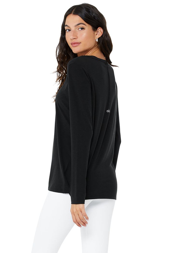 Long Sleeve Alo Yoga Motion Damskie Czarne | JUZBX2840