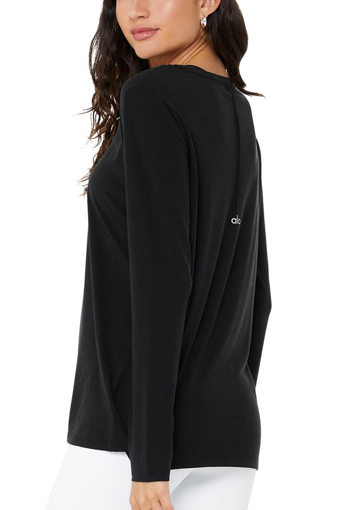 Long Sleeve Alo Yoga Motion Damskie Czarne | JUZBX2840