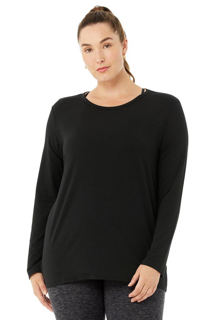 Long Sleeve Alo Yoga Motion Damskie Czarne | JUZBX2840