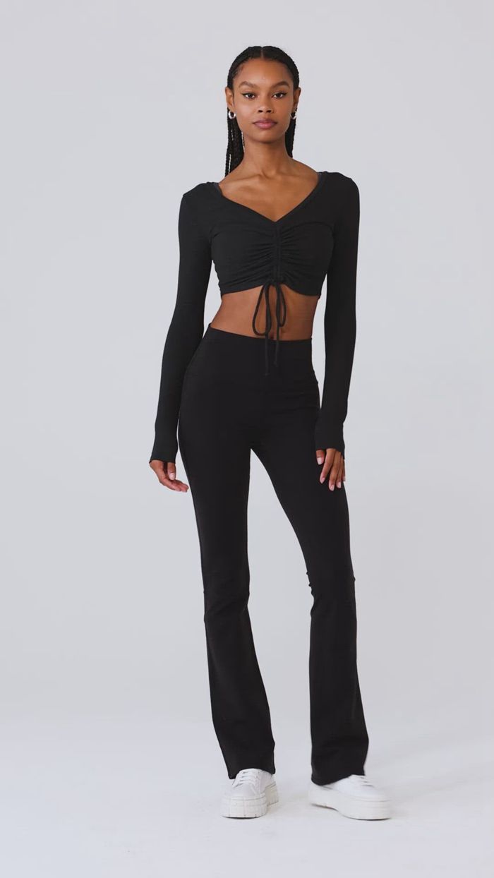 Long Sleeve Alo Yoga Ribbed Cinch Cropped Damskie Różowe Fuksja | FVRUT0981