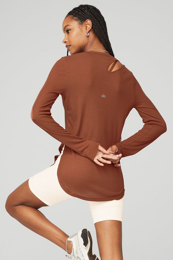 Long Sleeve Alo Yoga Ribbed Peak Damskie Czerwone | IWVEX2375