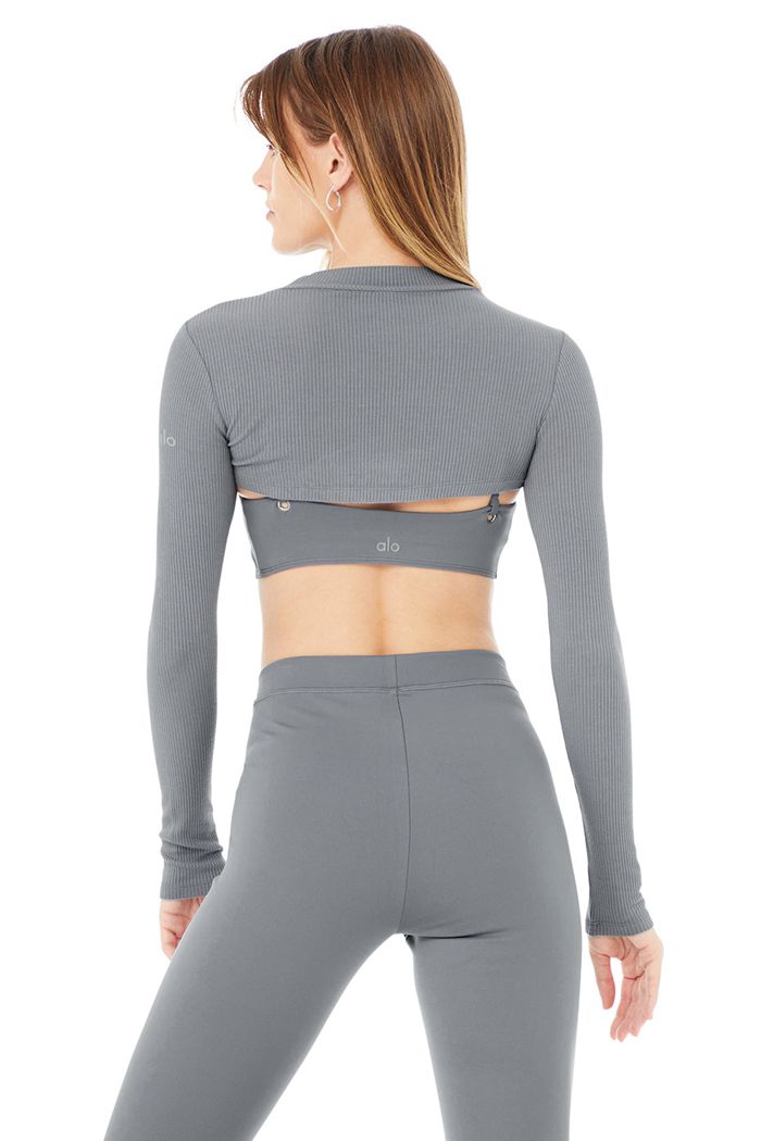 Long Sleeve Alo Yoga Thrill Seeker Damskie Szare | EBMYX9087