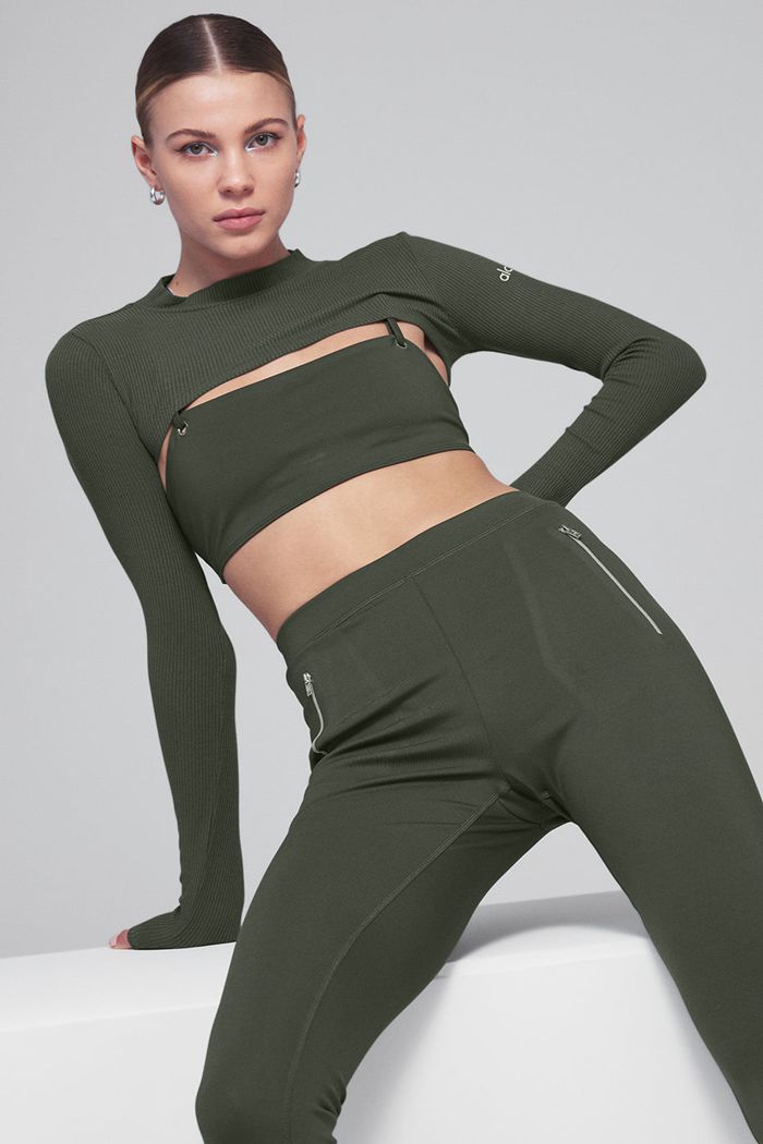 Long Sleeve Alo Yoga Thrill Seeker Damskie Ciemny Zielone | LUPZV0863