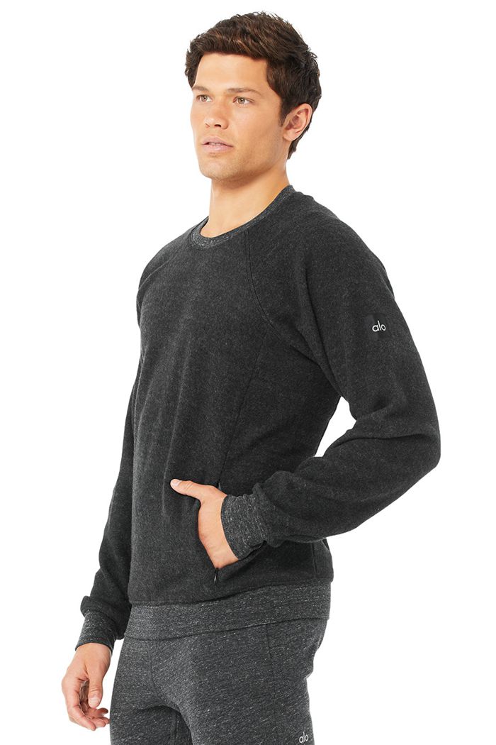 Long Sleeve Alo Yoga Triumph Crew Neck Sweatshirt Męskie Szare Czarne | JXCMU8912