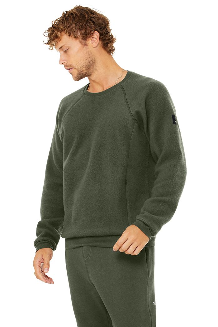 Long Sleeve Alo Yoga Triumph Crew Neck Sweatshirt Męskie Ciemny Zielone | YFNZS4278