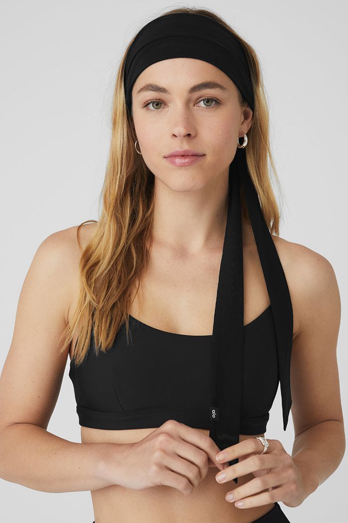 Opaski Alo Yoga Fresh Mesh Tie Damskie Czarne | DOTRI6015