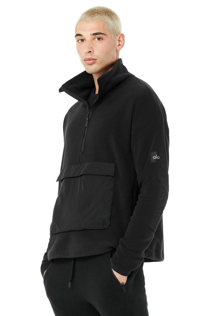 Pulowery Alo Yoga 1/2 Zip Mammoth Polar Męskie Czarne | WYBAS6408