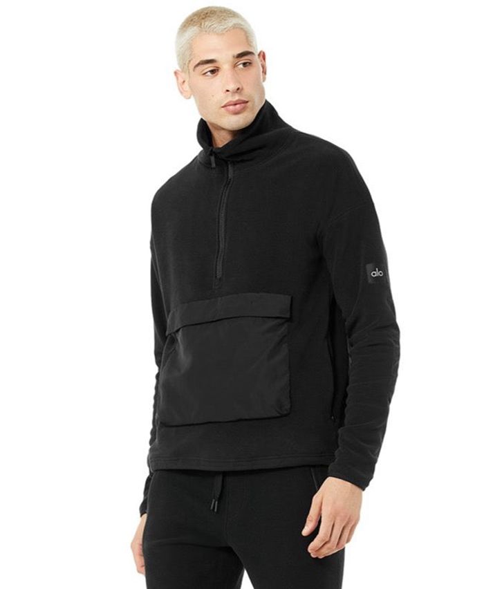 Pulowery Alo Yoga 1/2 Zip Mammoth Polar Męskie Czarne | WYBAS6408