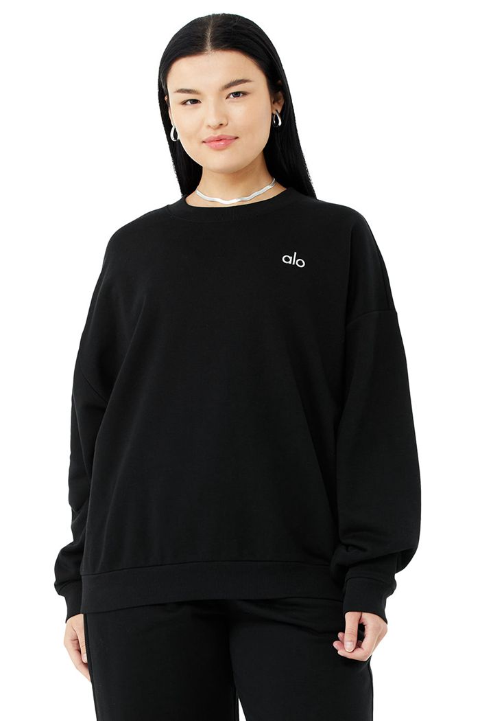 Pulowery Alo Yoga Accolade Crew Neck Damskie Czarne | LWBOU7864