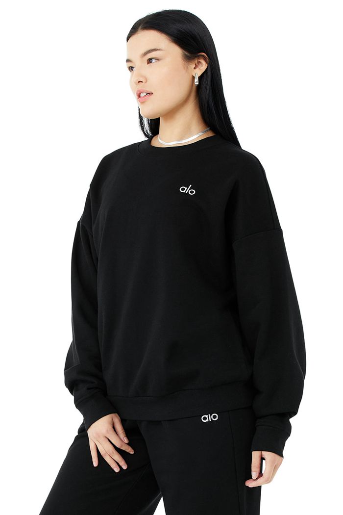 Pulowery Alo Yoga Accolade Crew Neck Damskie Czarne | LWBOU7864