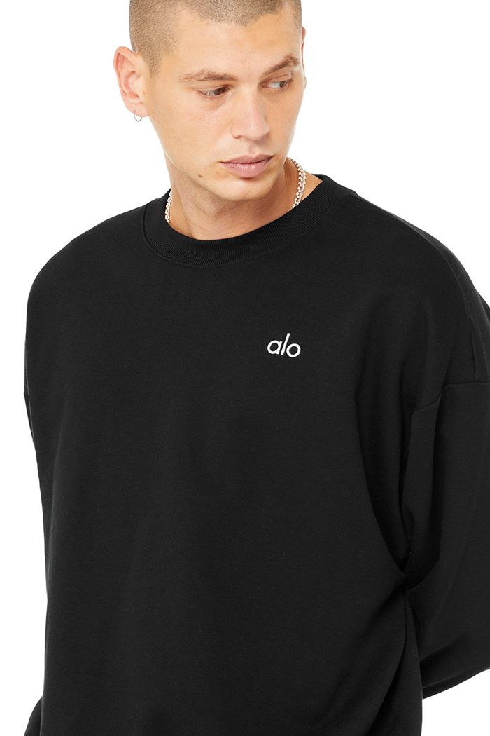 Pulowery Alo Yoga Accolade Crew Neck Męskie Czarne | BJVDL1703