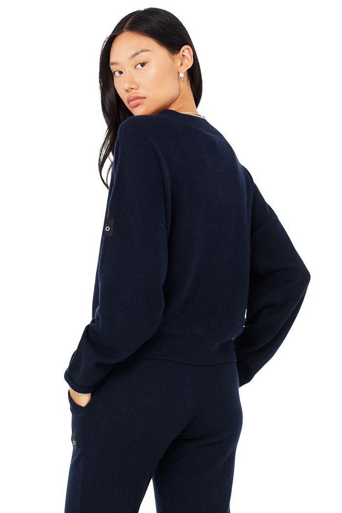 Pulowery Alo Yoga Cashmere Jet Set V-Neck Damskie Granatowe | FENSY8307