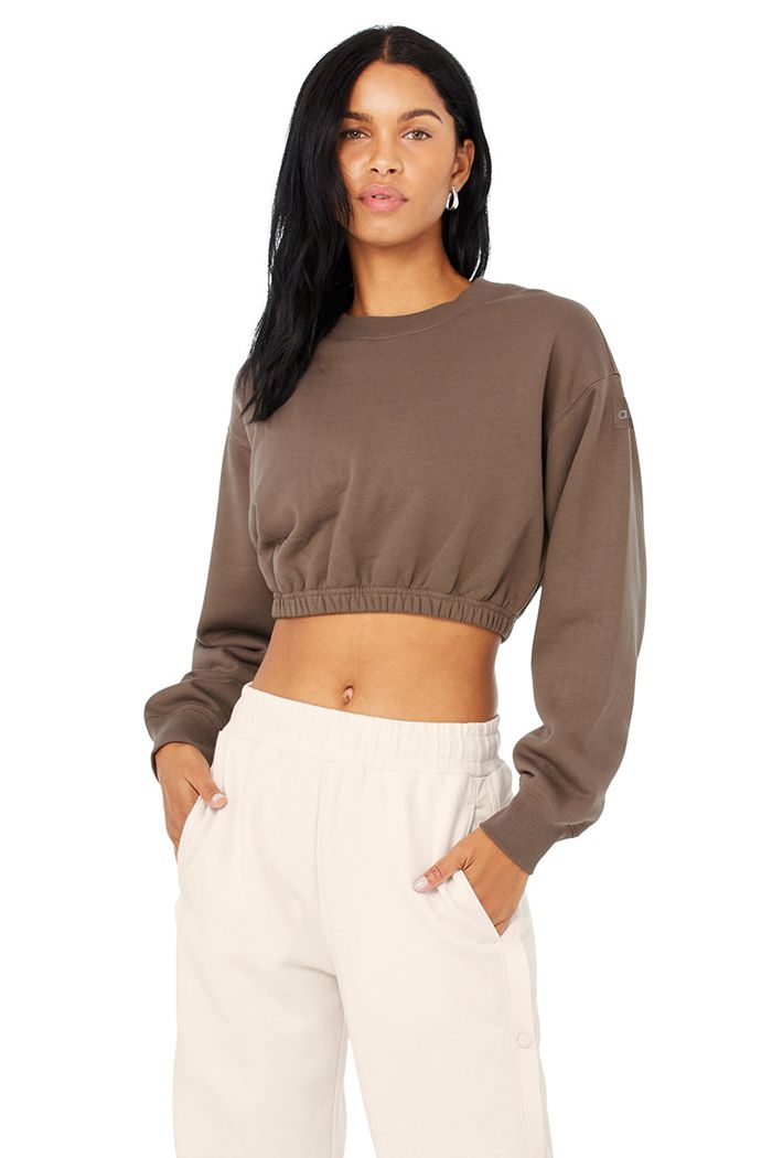 Pulowery Alo Yoga Devotion Crew Neck Damskie Brązowe | KPCEQ7164