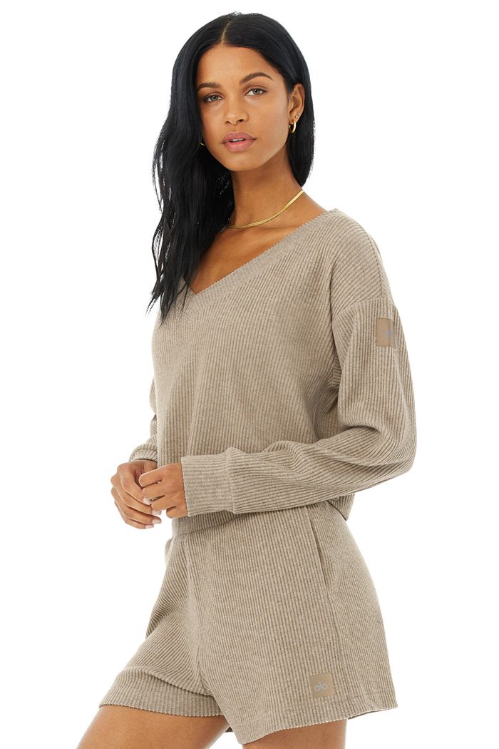 Pulowery Alo Yoga Muse V-Neck Damskie Brązowe | JHQRE1460