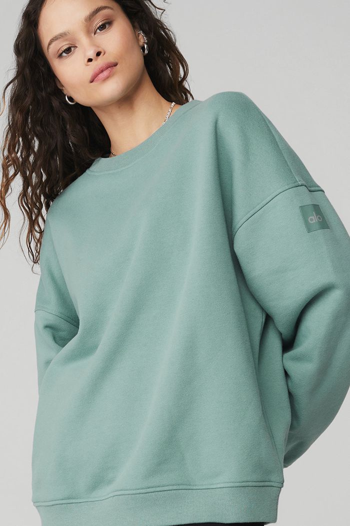 Pulowery Alo Yoga Renown Crew Neck Damskie Niebieskie | HYUTP4302