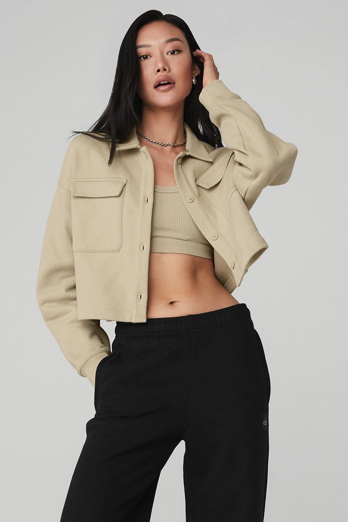 Pulowery Alo Yoga Renown Cropped Button-Up Damskie Brązowe | BWXMC5028