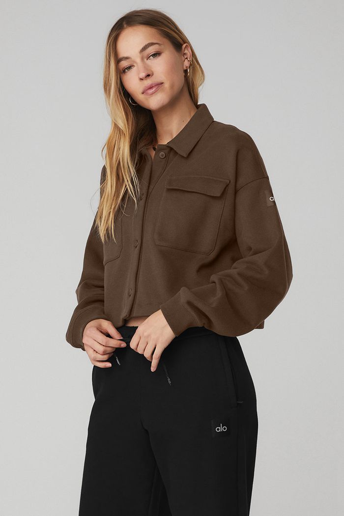 Pulowery Alo Yoga Renown Cropped Button-Up Damskie Czarne | KZGDM2130