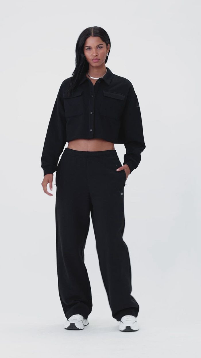 Pulowery Alo Yoga Renown Cropped Button-Up Damskie Czarne | KZGDM2130