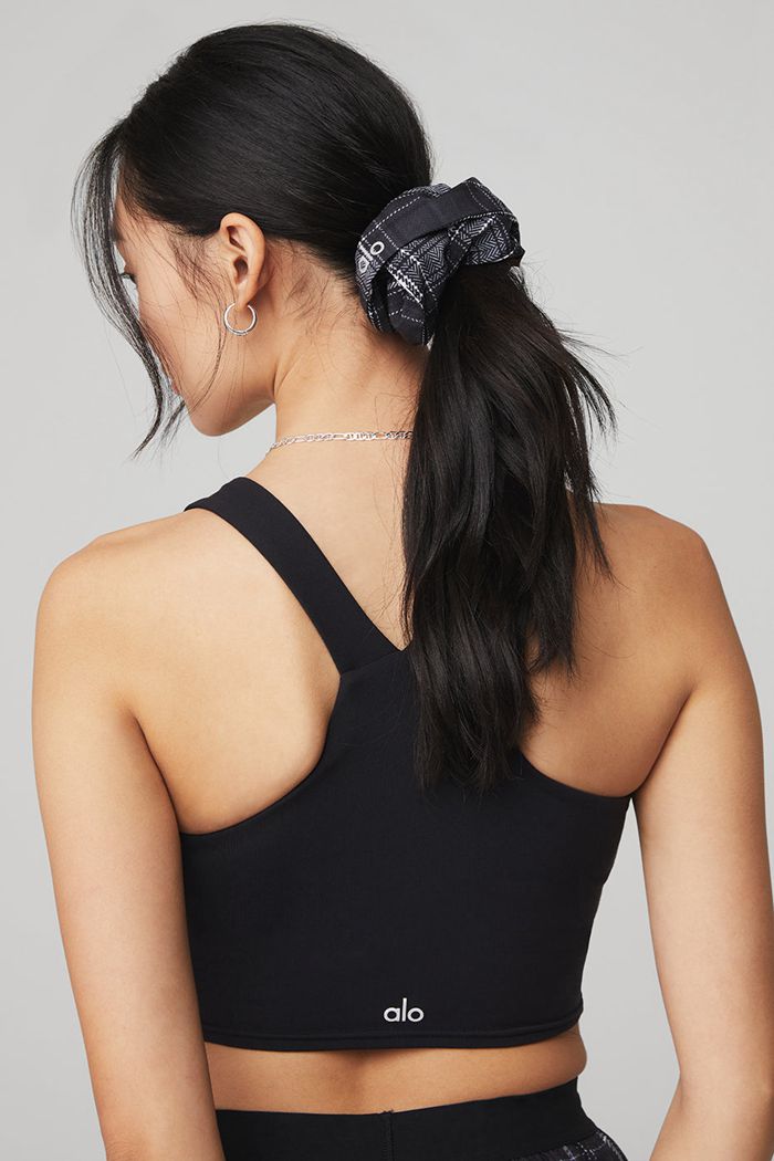 Scrunchie Alo Yoga Legacy Plaid Oversized Damskie Czarne Białe | JROUL6824