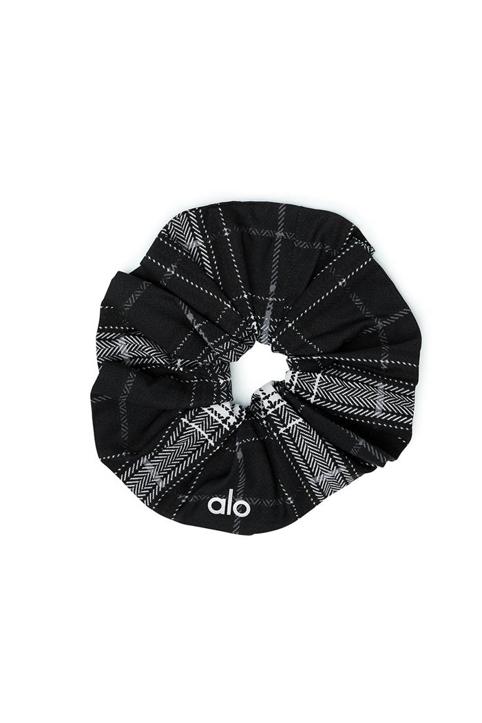 Scrunchie Alo Yoga Legacy Plaid Oversized Damskie Czarne Białe | JROUL6824