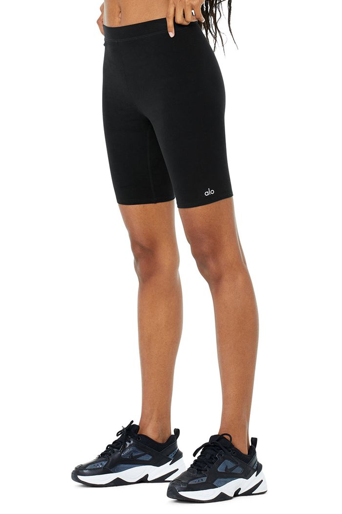 Short Alo Yoga High-Stanem Alosoft Flow Motocyklowe Damskie Czarne | QLFIP6703