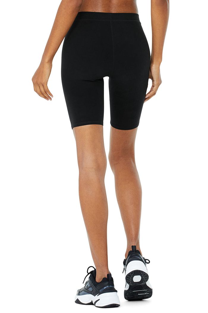 Short Alo Yoga High-Stanem Alosoft Flow Motocyklowe Damskie Czarne | QLFIP6703