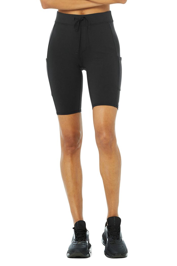 Short Alo Yoga High-Stanem Checkpoint Motocyklowe Damskie Czarne | BUGJF0624