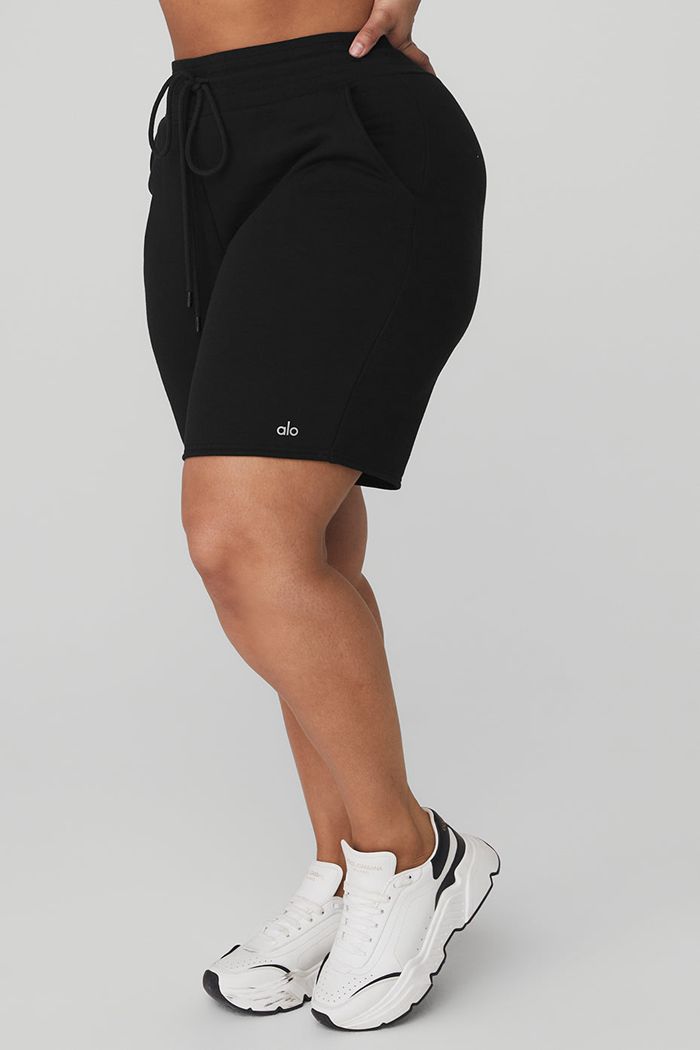 Short Alo Yoga High-Stanem Easy Sweat Damskie Czarne | WELIX4265