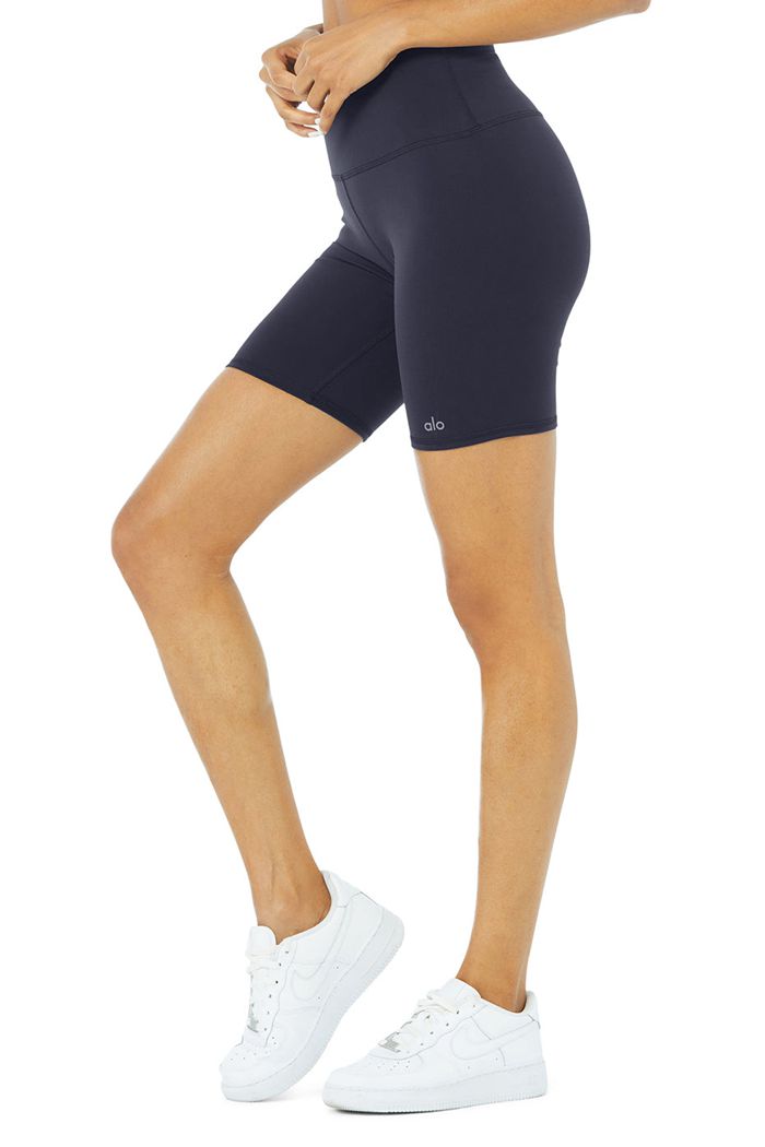 Short Alo Yoga High-Stanem Motocyklowe Damskie Czarne | YDJTQ1640