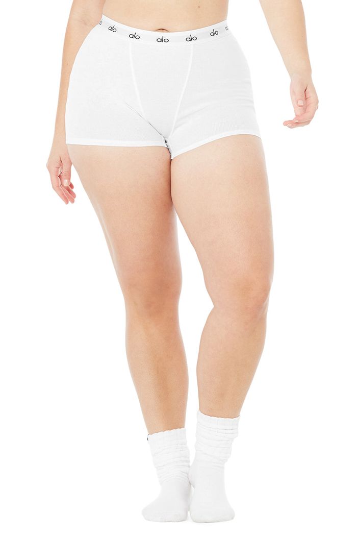 Short Alo Yoga Icon Ribbed Boy Damskie Białe | CASUI7852