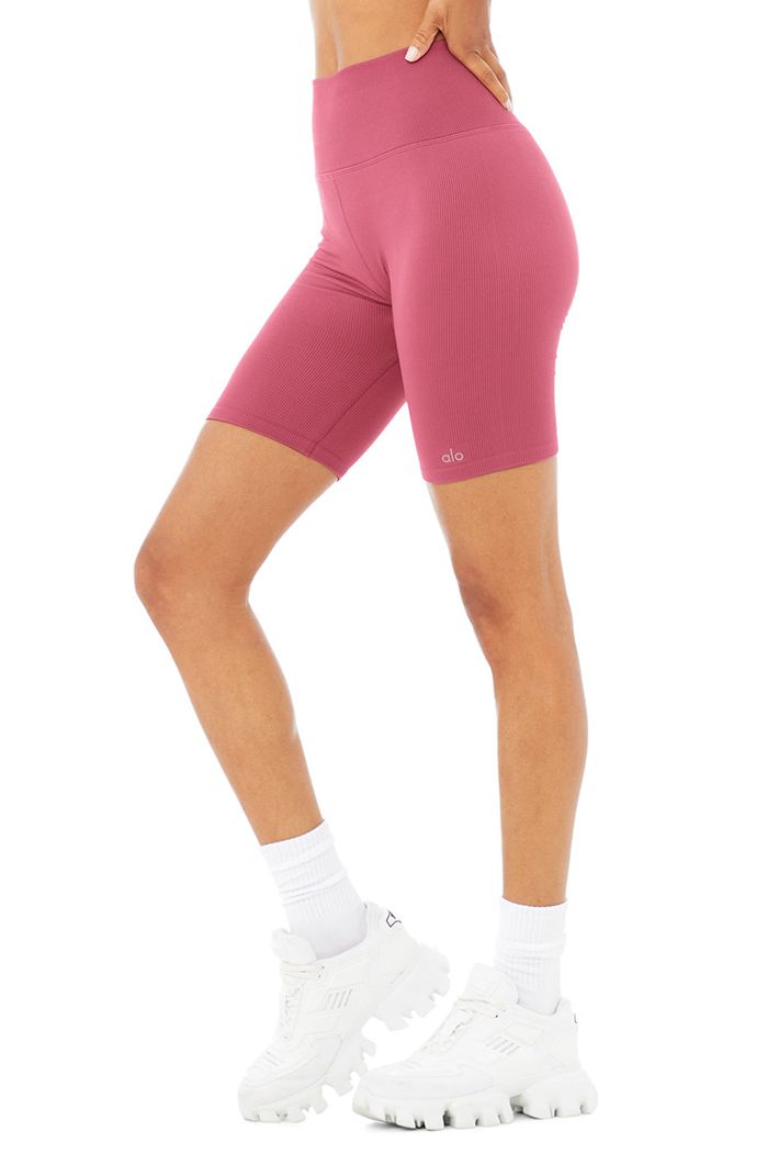 Short Alo Yoga Seamless High-Stanem Ribbed Motocyklowe Damskie Fioletowe | KMOWI2473