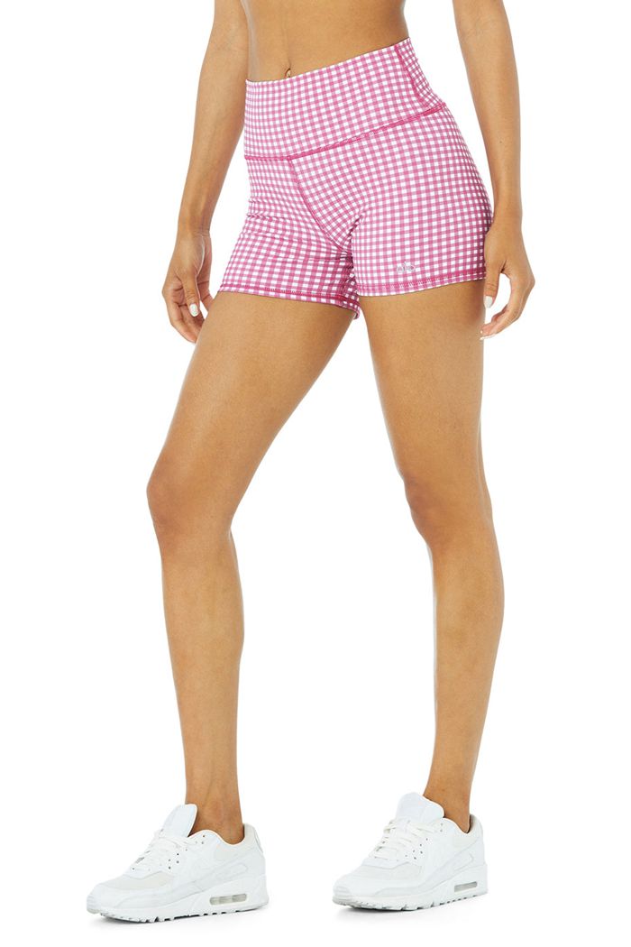 Short Alo Yoga Vapor High-Stanem Gingham Damskie Fioletowe | WZMUR7649