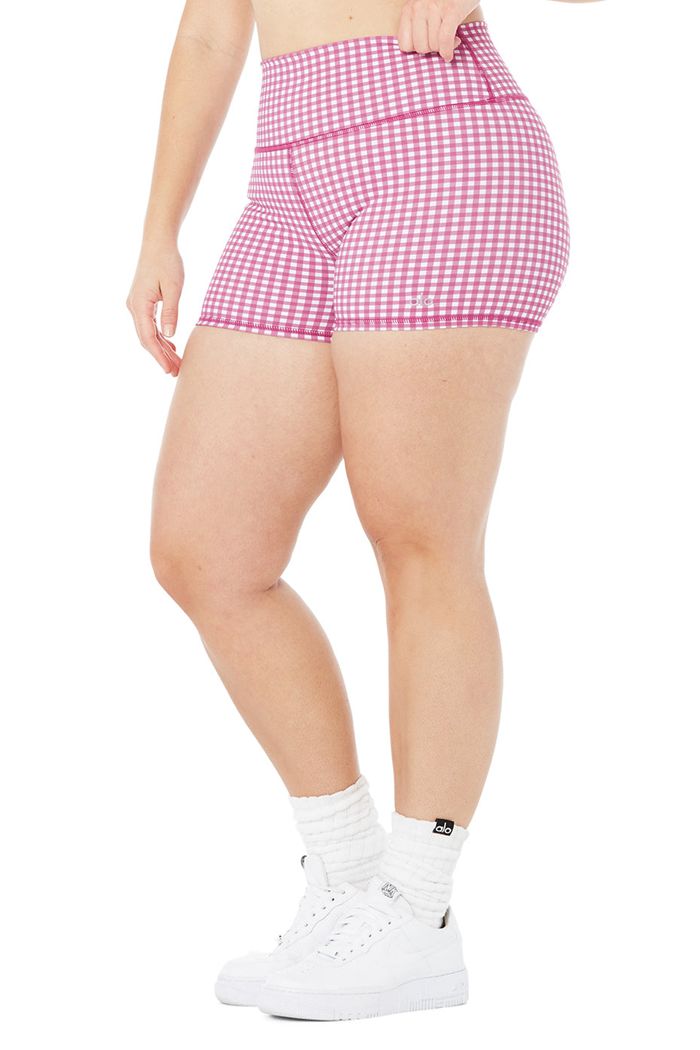 Short Alo Yoga Vapor High-Stanem Gingham Damskie Fioletowe | WZMUR7649